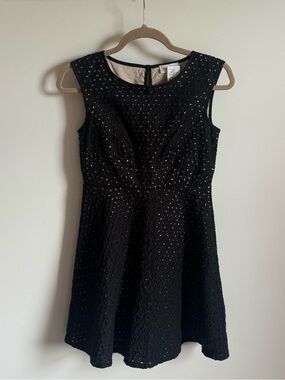 LOFT Black Eyelet Sleeveless Fit & Flare Dress